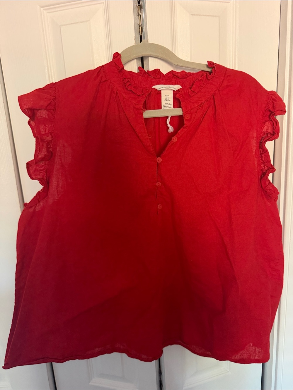 H&M Red Ruffle Sleeve Henley Top